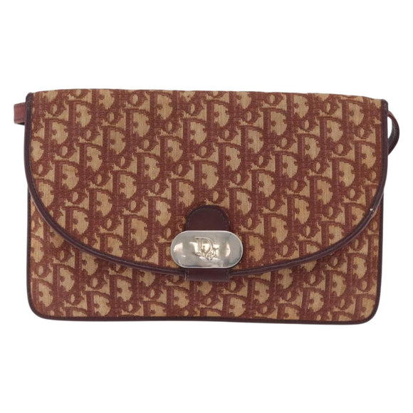 Christian Dior Trotter Canvas Shoulder Bag Red Gold Tone Auth gh2252