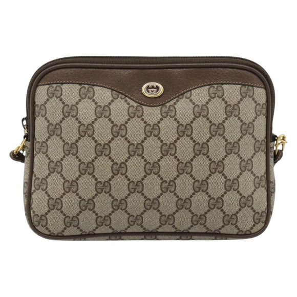 GUCCI GG Supreme Shoulder Bag PVC Leather Beige Gold Tone 97 02 068 Auth gh2253