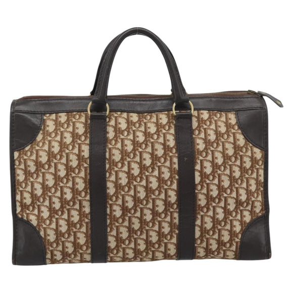 Christian Dior Trotter Canvas Boston Bag Beige Gold Tone Auth gh2254