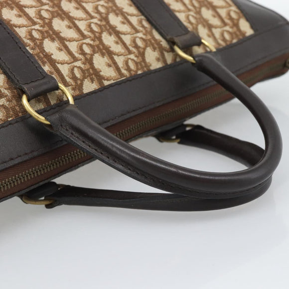 Christian Dior Trotter Canvas Boston Bag Beige Gold Tone Auth gh2254