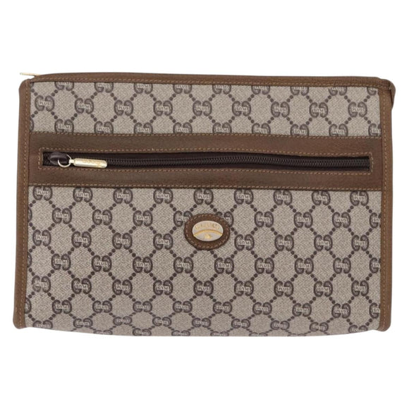 GUCCI GUCCI Plus Clutch Bag PVC Leather Beige Gold Tone Auth gh2255