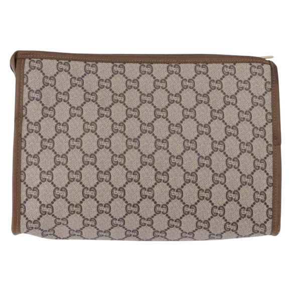 GUCCI GUCCI Plus Clutch Bag PVC Leather Beige Gold Tone Auth gh2255