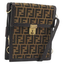 FENDI Zucca Canvas Shoulder Bag Brown Gold Tone Auth gh2256-1