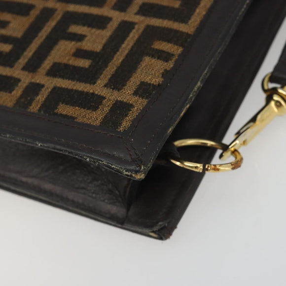 FENDI Zucca Canvas Shoulder Bag Brown Gold Tone Auth gh2256