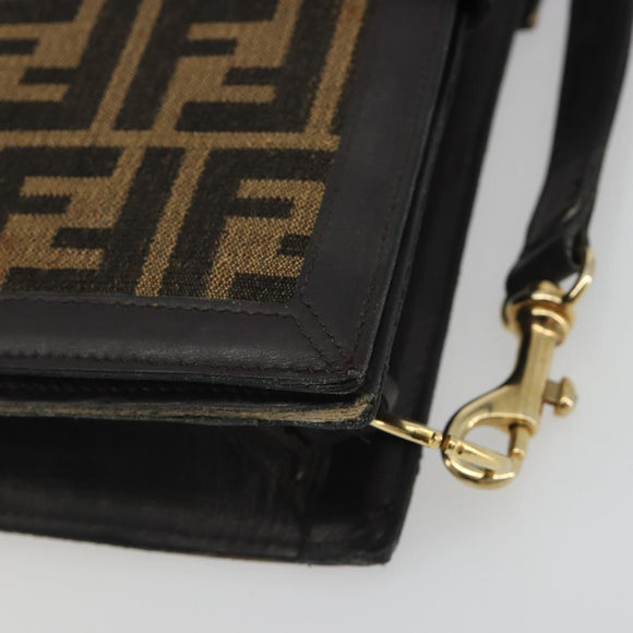 FENDI Zucca Canvas Shoulder Bag Brown Gold Tone Auth gh2256