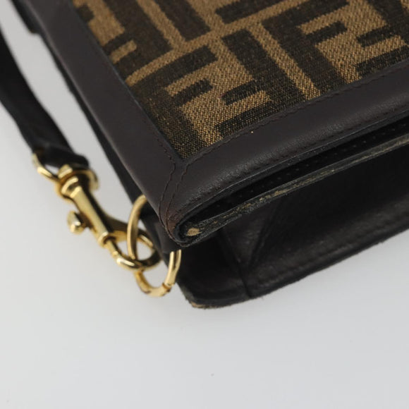 FENDI Zucca Canvas Shoulder Bag Brown Gold Tone Auth gh2256