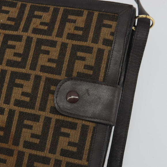 FENDI Zucca Canvas Shoulder Bag Brown Gold Tone Auth gh2256