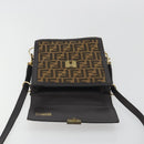 FENDI Zucca Canvas Shoulder Bag Brown Gold Tone Auth gh2256-9