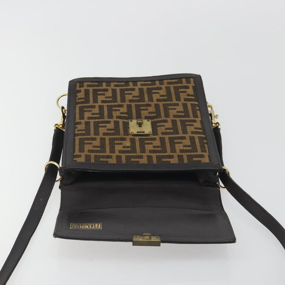 FENDI Zucca Canvas Shoulder Bag Brown Gold Tone Auth gh2256