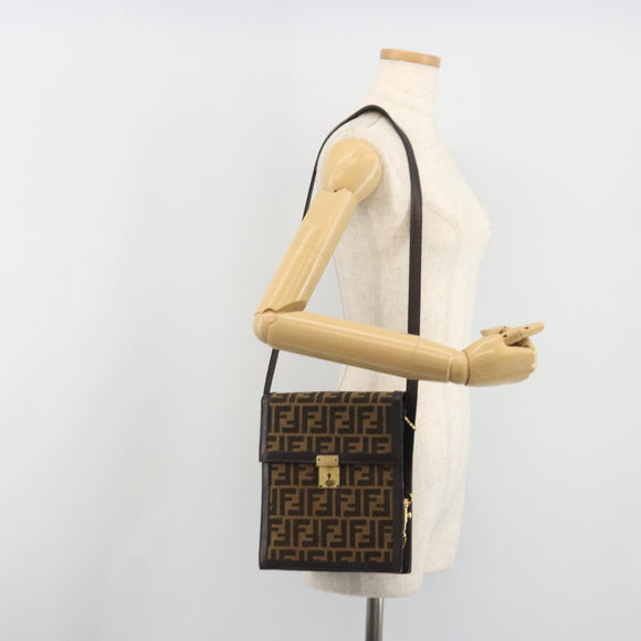 FENDI Zucca Canvas Shoulder Bag Brown Gold Tone Auth gh2256