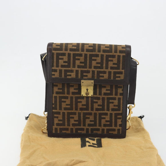 FENDI Zucca Canvas Shoulder Bag Brown Gold Tone Auth gh2256