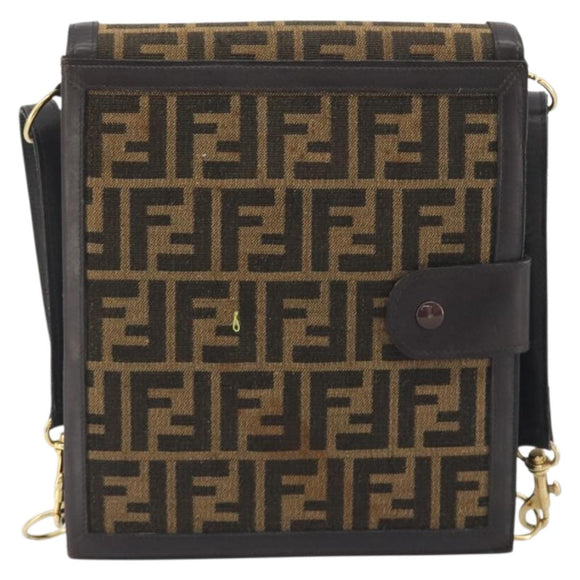 FENDI Zucca Canvas Shoulder Bag Brown Gold Tone Auth gh2256