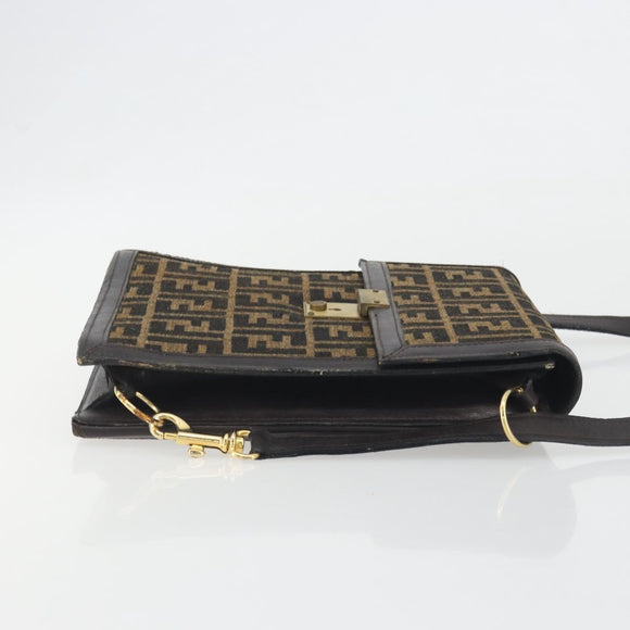 FENDI Zucca Canvas Shoulder Bag Brown Gold Tone Auth gh2256