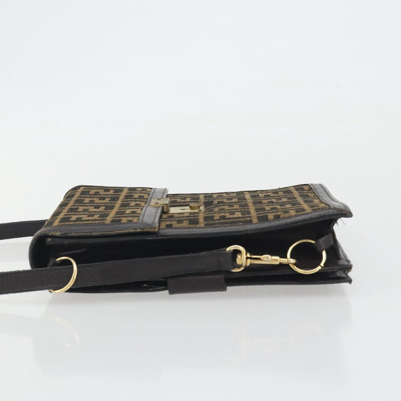 FENDI Zucca Canvas Shoulder Bag Brown Gold Tone Auth gh2256