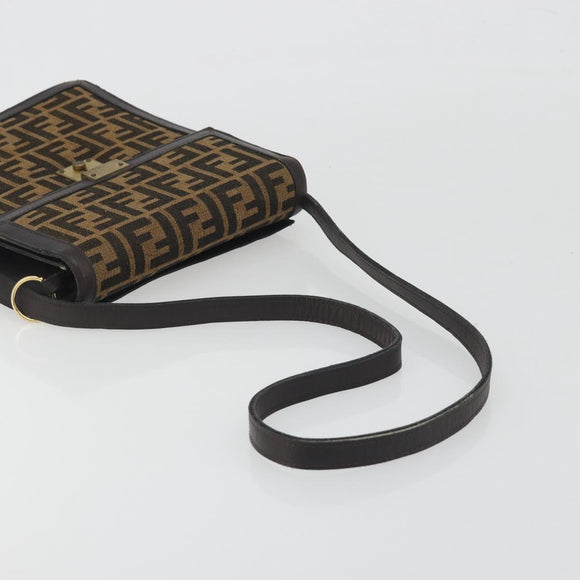 FENDI Zucca Canvas Shoulder Bag Brown Gold Tone Auth gh2256