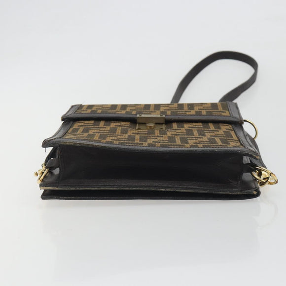 FENDI Zucca Canvas Shoulder Bag Brown Gold Tone Auth gh2256