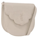 SAINT LAURENT Shoulder Bag Leather Beige Gold Tone Auth gh2258-1