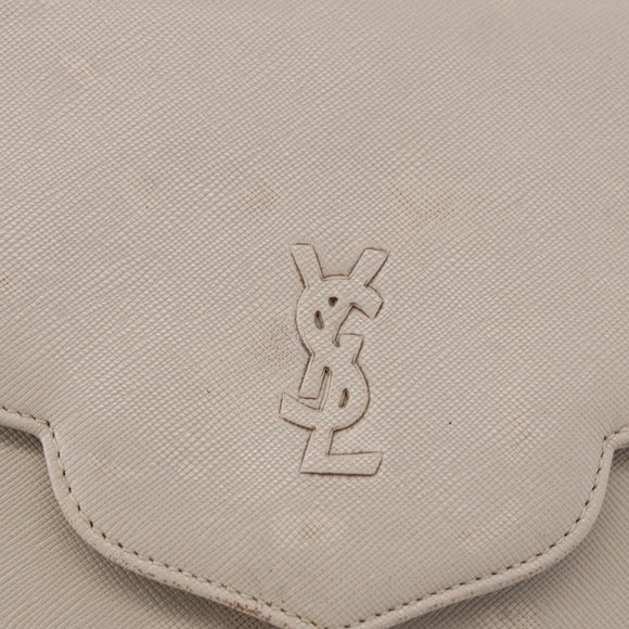 SAINT LAURENT Shoulder Bag Leather Beige Gold Tone Auth gh2258