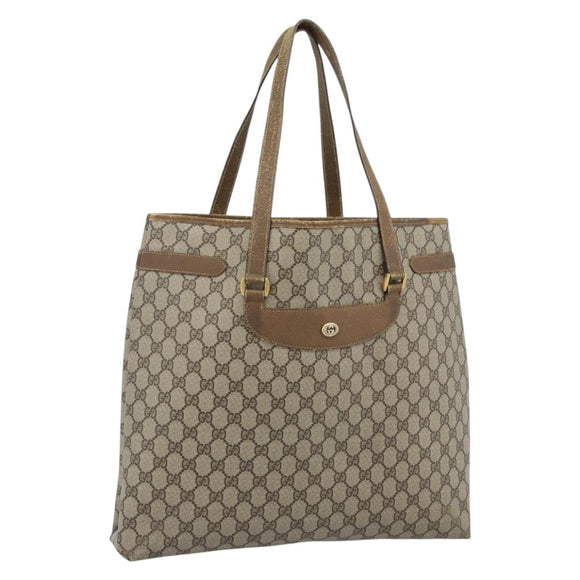 GUCCI GG Supreme Tote Bag PVC Leather Beige Gold Tone 39 02 061 Auth gh2260
