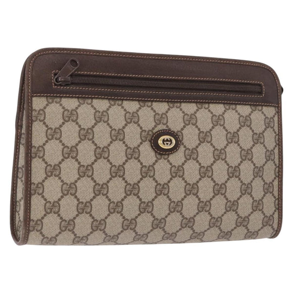 GUCCI GG Supreme Clutch Bag PVC Leather Beige Gold Tone 97 01 037 Auth gh2262