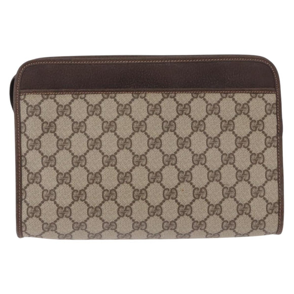 GUCCI GG Supreme Clutch Bag PVC Leather Beige Gold Tone 97 01 037 Auth gh2262