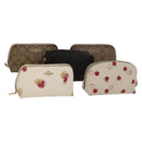 Coach Signature Pouch PVC Leather 5Set Beige White Auth gh227-1