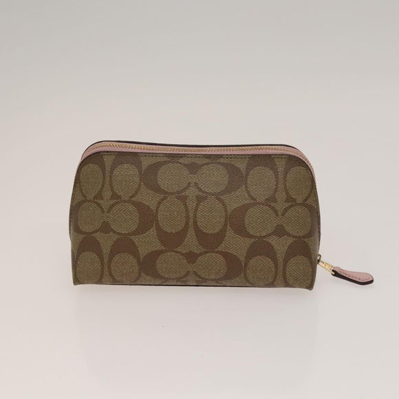 Coach Signature Pouch PVC Leather 5Set Beige White Auth gh227