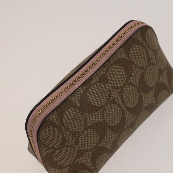 Coach Signature Pouch PVC Leather 5Set Beige White Auth gh227