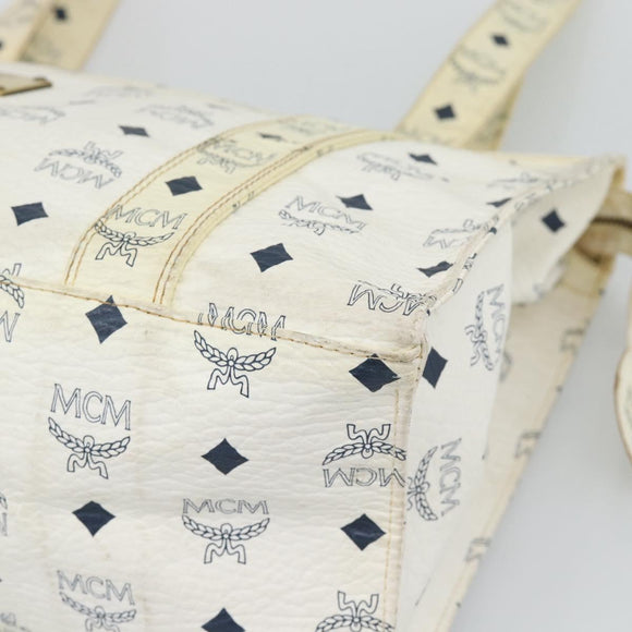 MCM Vicetos Tote Bag PVC Leather White Gold Tone Auth gh2274