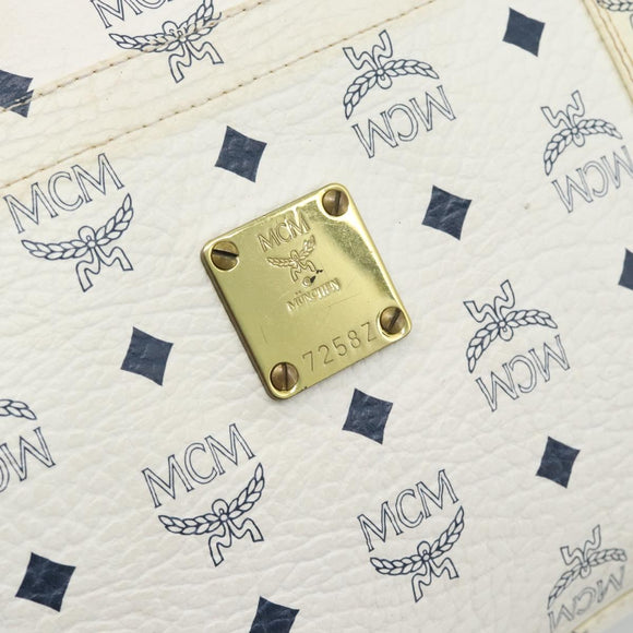 MCM Vicetos Tote Bag PVC Leather White Gold Tone Auth gh2274