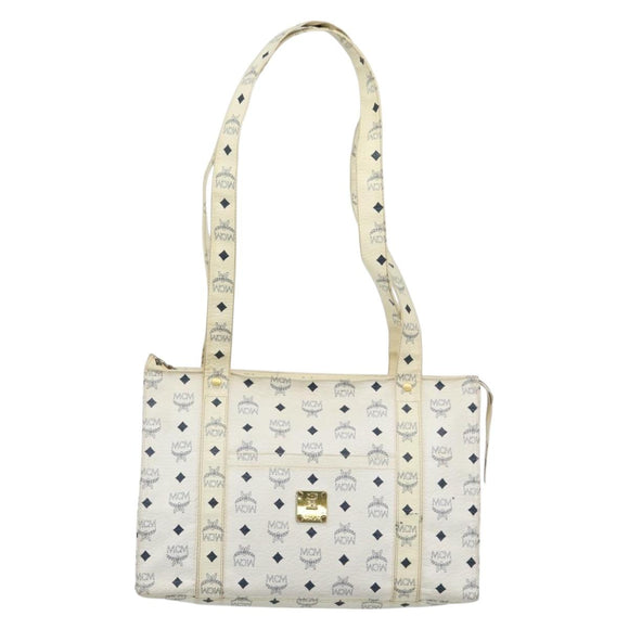 MCM Vicetos Tote Bag PVC Leather White Gold Tone Auth gh2274