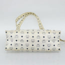 MCM Vicetos Tote Bag PVC Leather White Gold Tone Auth gh2274-9