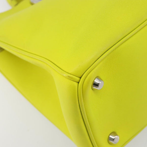 Christian Dior Diorissimo Hand Bag Leather 2way Yellow Silver Auth gh2276A