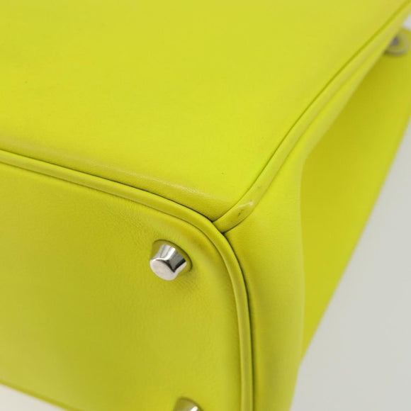 Christian Dior Diorissimo Hand Bag Leather 2way Yellow Silver Auth gh2276A