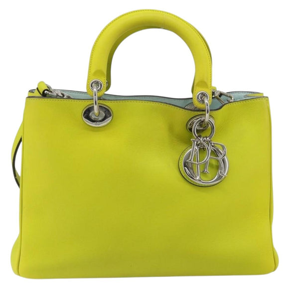 Christian Dior Diorissimo Hand Bag Leather 2way Yellow Silver Auth gh2276A