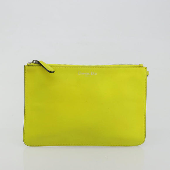 Christian Dior Diorissimo Hand Bag Leather 2way Yellow Silver Auth gh2276A