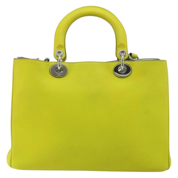 Christian Dior Diorissimo Hand Bag Leather 2way Yellow Silver Auth gh2276A