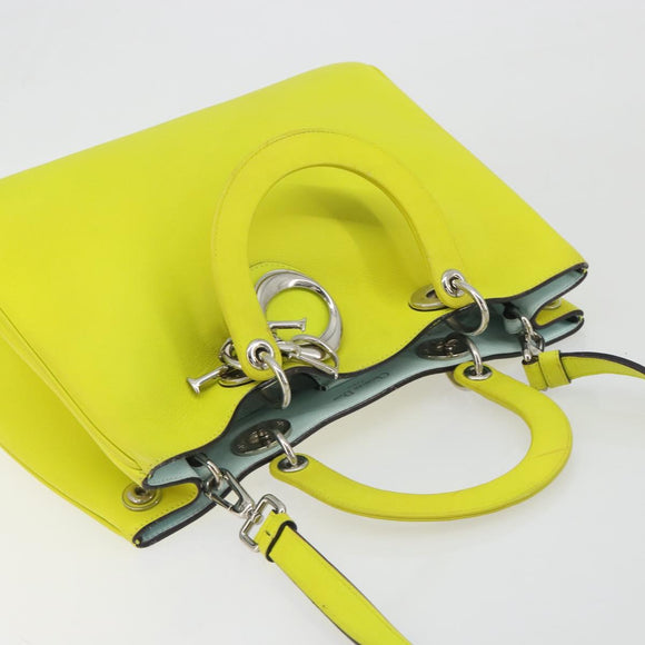 Christian Dior Diorissimo Hand Bag Leather 2way Yellow Silver Auth gh2276A