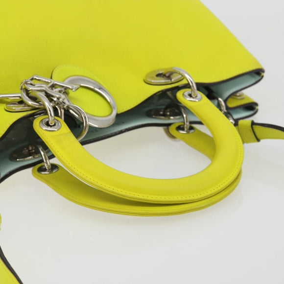 Christian Dior Diorissimo Hand Bag Leather 2way Yellow Silver Auth gh2276A