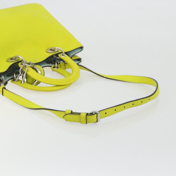 Christian Dior Diorissimo Hand Bag Leather 2way Yellow Silver Auth gh2276A