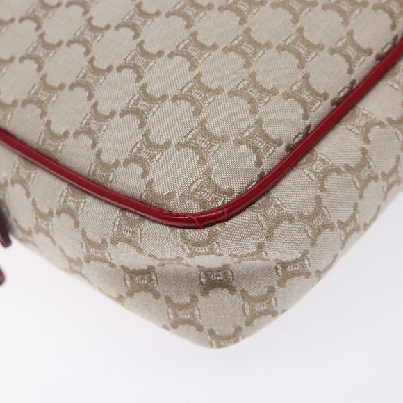 CELINE Macadam Canvas Shoulder Bag Beige Gold Auth gh228