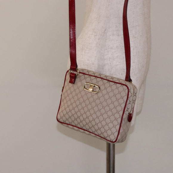 CELINE Macadam Canvas Shoulder Bag Beige Gold Auth gh228