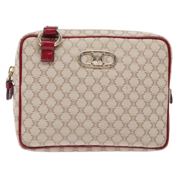 CELINE Macadam Canvas Shoulder Bag Beige Gold Auth gh228