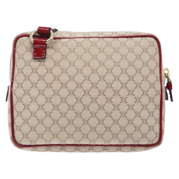 CELINE Macadam Canvas Shoulder Bag Beige Gold Auth gh228