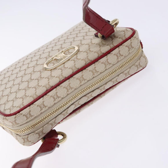 CELINE Macadam Canvas Shoulder Bag Beige Gold Auth gh228