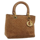 Christian Dior Canage Hand Bag Suede Brown Gold Tone Auth gh2284-1
