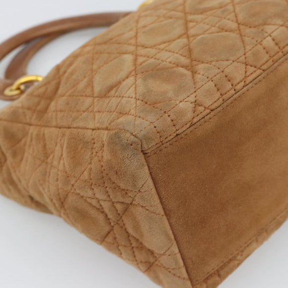 Christian Dior Canage Hand Bag Suede Brown Gold Tone Auth gh2284