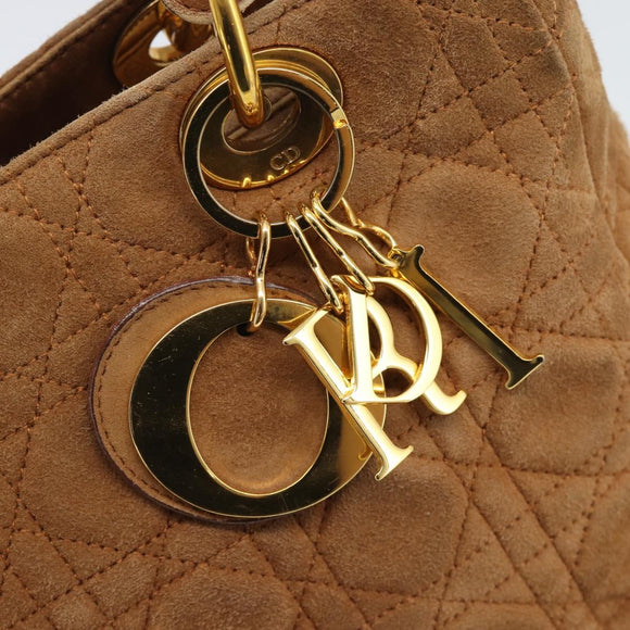 Christian Dior Canage Hand Bag Suede Brown Gold Tone Auth gh2284