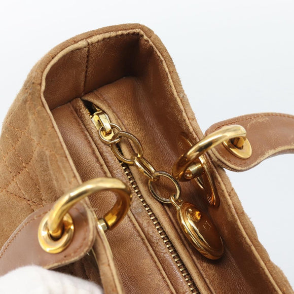 Christian Dior Canage Hand Bag Suede Brown Gold Tone Auth gh2284