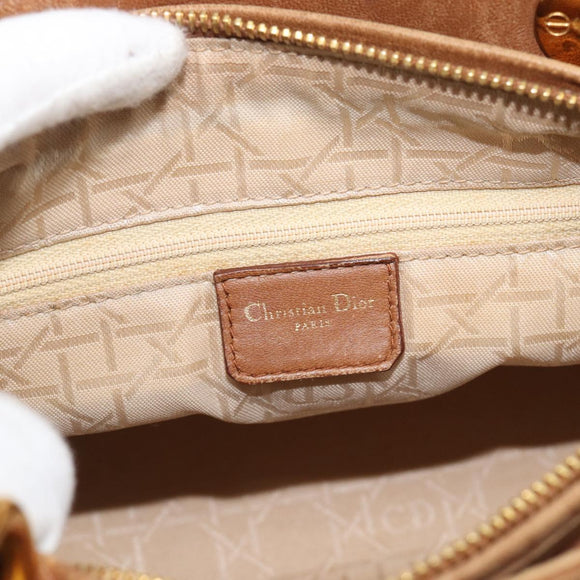 Christian Dior Canage Hand Bag Suede Brown Gold Tone Auth gh2284